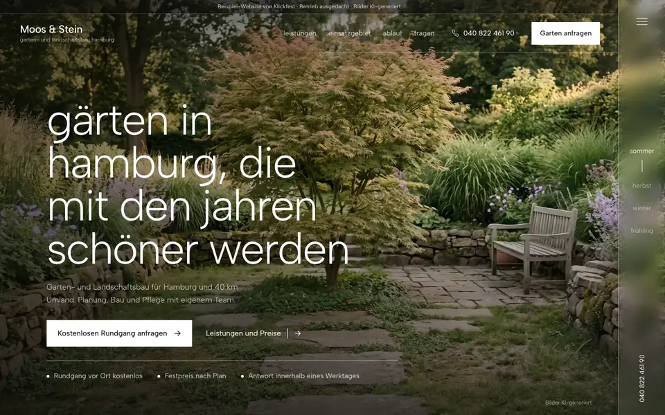 Beispiel-Website Gartenbau Moos und Stein mit Naturgarten